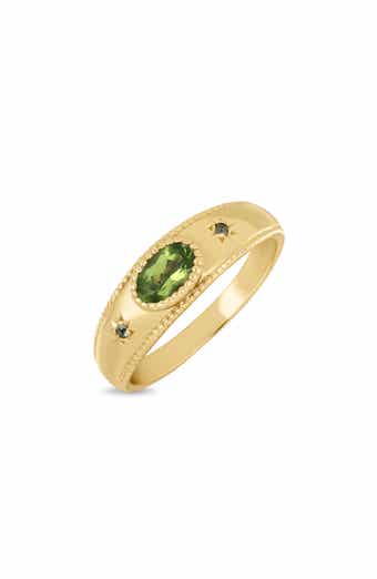 14k Gold Peridot Signet Ring