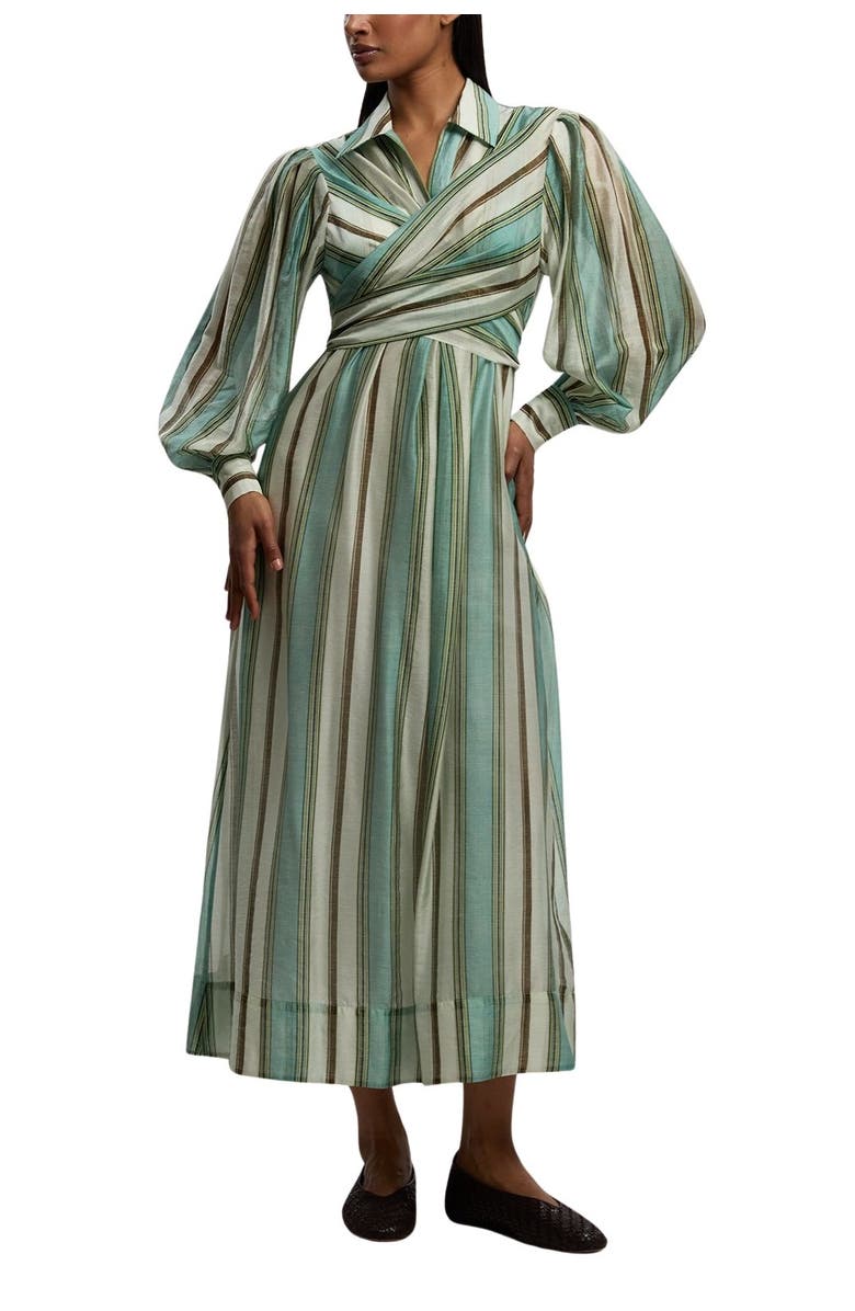 Karen Millen Stripe Organdie Wrap Shirt Dress, Alternate, color, Stripe