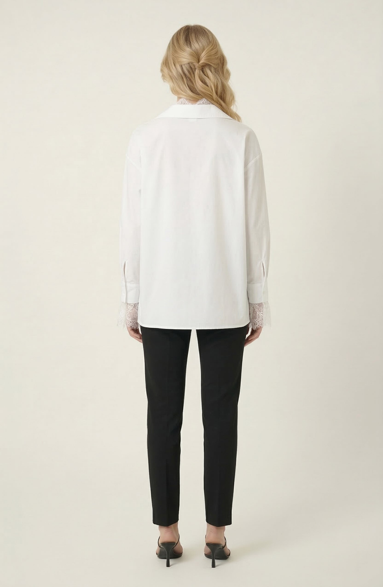 Modenaire Lace Trim Collared Blouse, Alternate, color, White