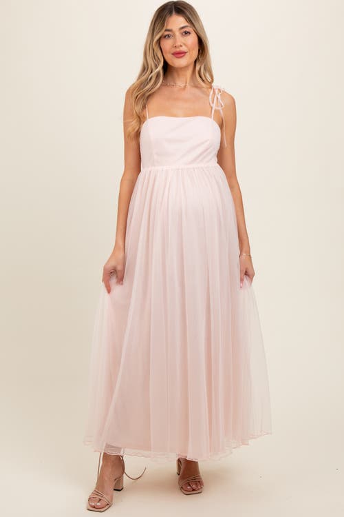 Pinkblush Square Neck Shoulder Tie Tulle Maxi Dress In Pink