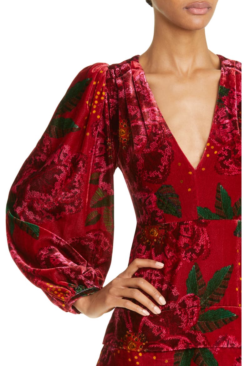 Shiny Flowers Long Sleeve Minidress, Alternate, color, SHINY FLOWERS RED
