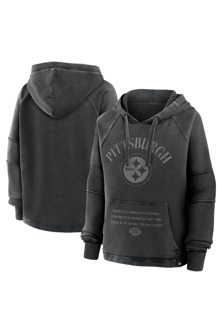 Women's Fanatics Black Pittsburgh Steelers Oversized Raglan Gridiron Hoodie, Main, color, Black