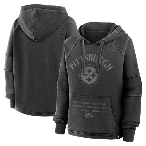 Women's Fanatics Black Pittsburgh Steelers Oversized Raglan Gridiron Hoodie