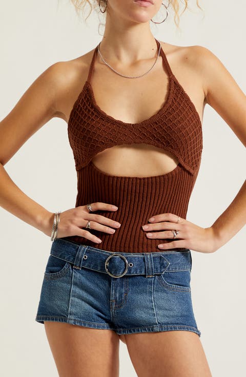Serafina Knit Halter Neck Crop Tank