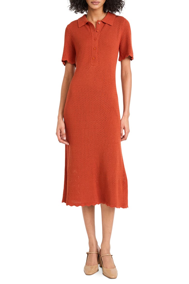 Open Stitch Midi Sweater Dress, Main, color, BOMBAY BROWN