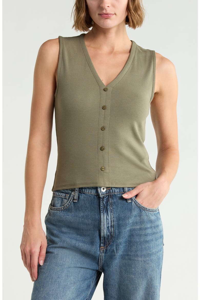 Essie Rib Button Tank, Main, color, OLIVE