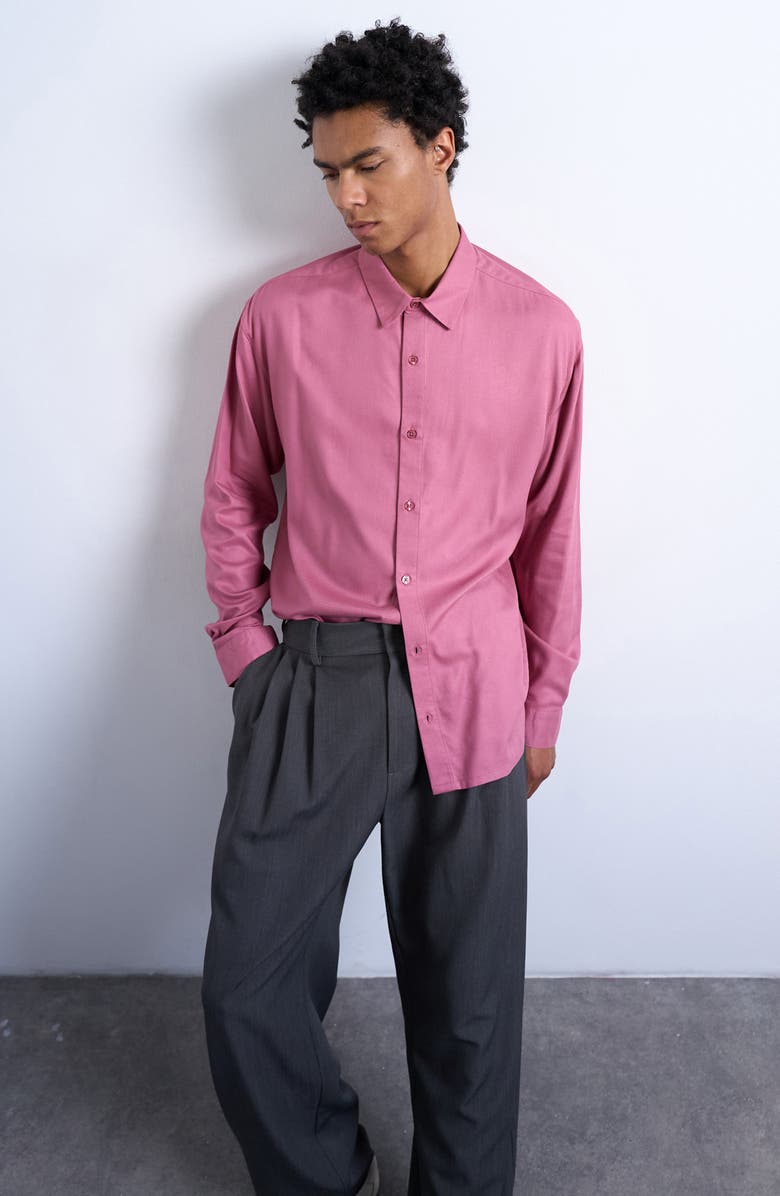 Topman Relaxed Fit Twill Button-Up Shirt, Alternate, color, Mauve