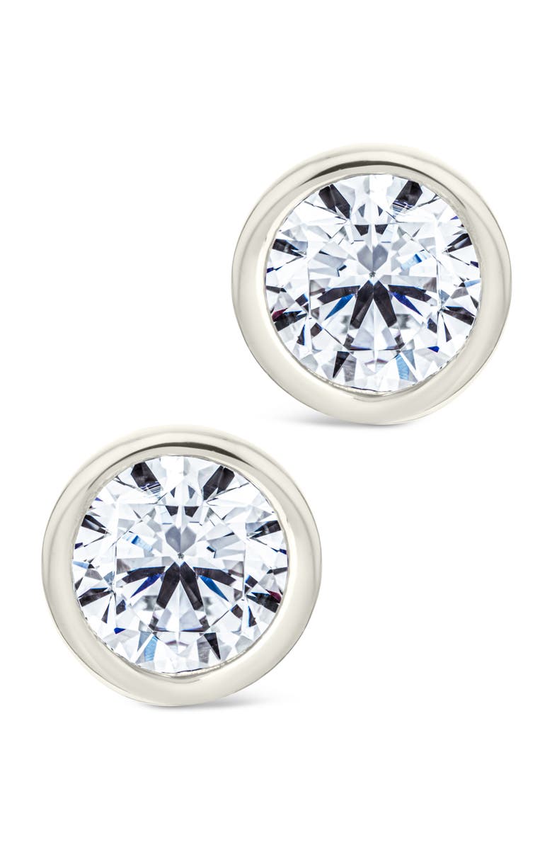Sterling Forever Bezel Cubic Zirconia Stud Earrings, Alternate, color, 