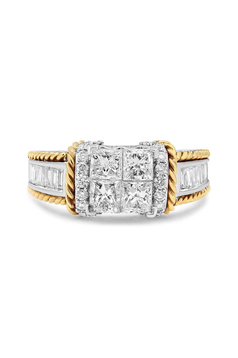 14K White and Yellow Gold 1 1/2Cttw Diamond Quad Engagement Ring, Main, color, Yellow