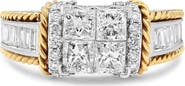 Haus of Brilliance 14K White and Yellow Gold 1 1/2Cttw Diamond Quad Engagement Ring