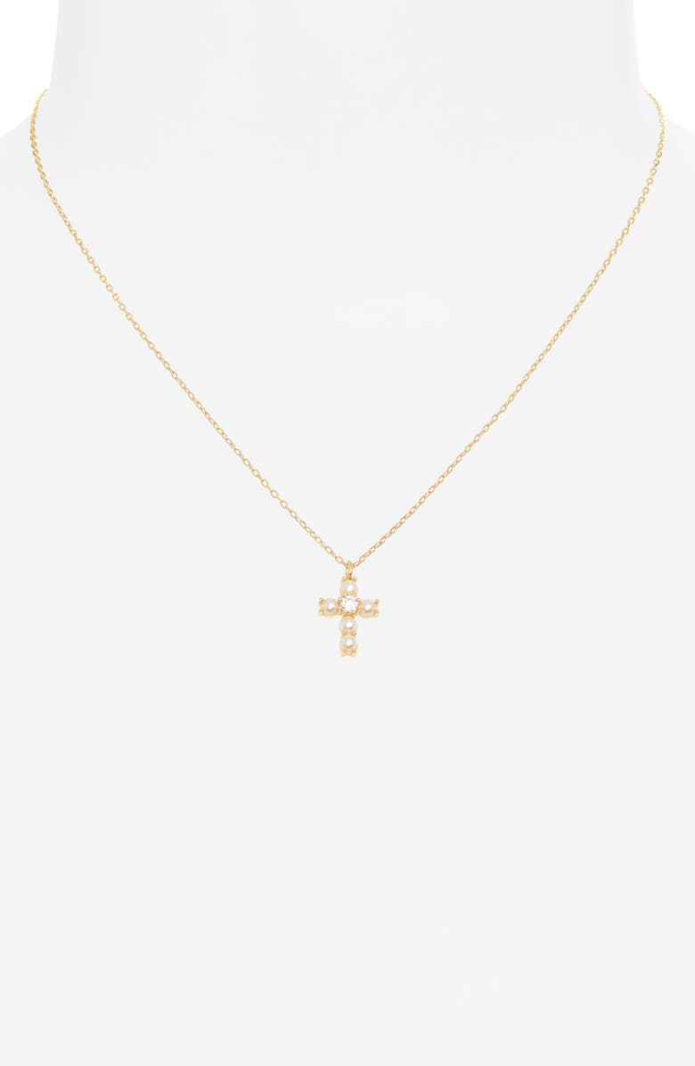ARGENTO VIVO Faux Pearl Beaded Cross Pendant Necklace, Alternate, color, Gold
