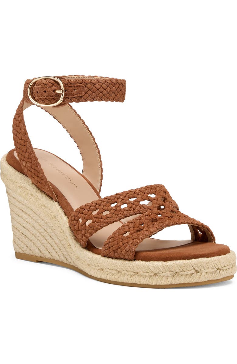 Stuart Weitzman <p>Bria Leather Espadrille Wedge Sandal (Women) </p>, Main, color, Saddle