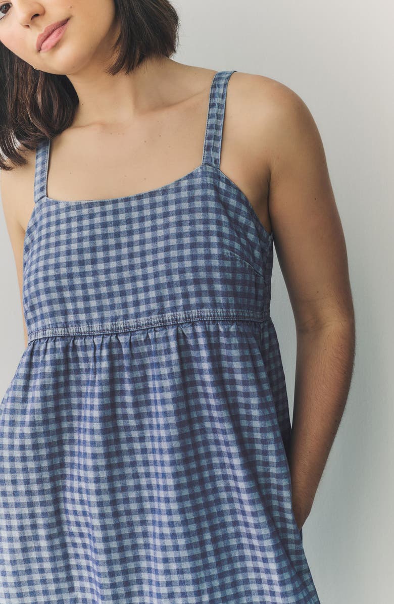 NEXT Gingham Sleeveless Denim Midi Dress, Alternate, color, Blue