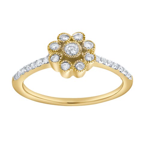 Whispered Petals 0.30 Ct Natural Diamond Floral 10K Gold Ring