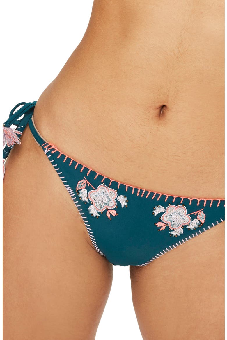 Embroidered Side Tie Bikini Bottoms, Main, color, GREEN MULTI