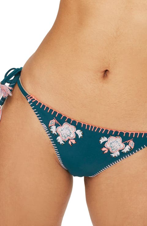 Embroidered Side Tie Bikini Bottoms