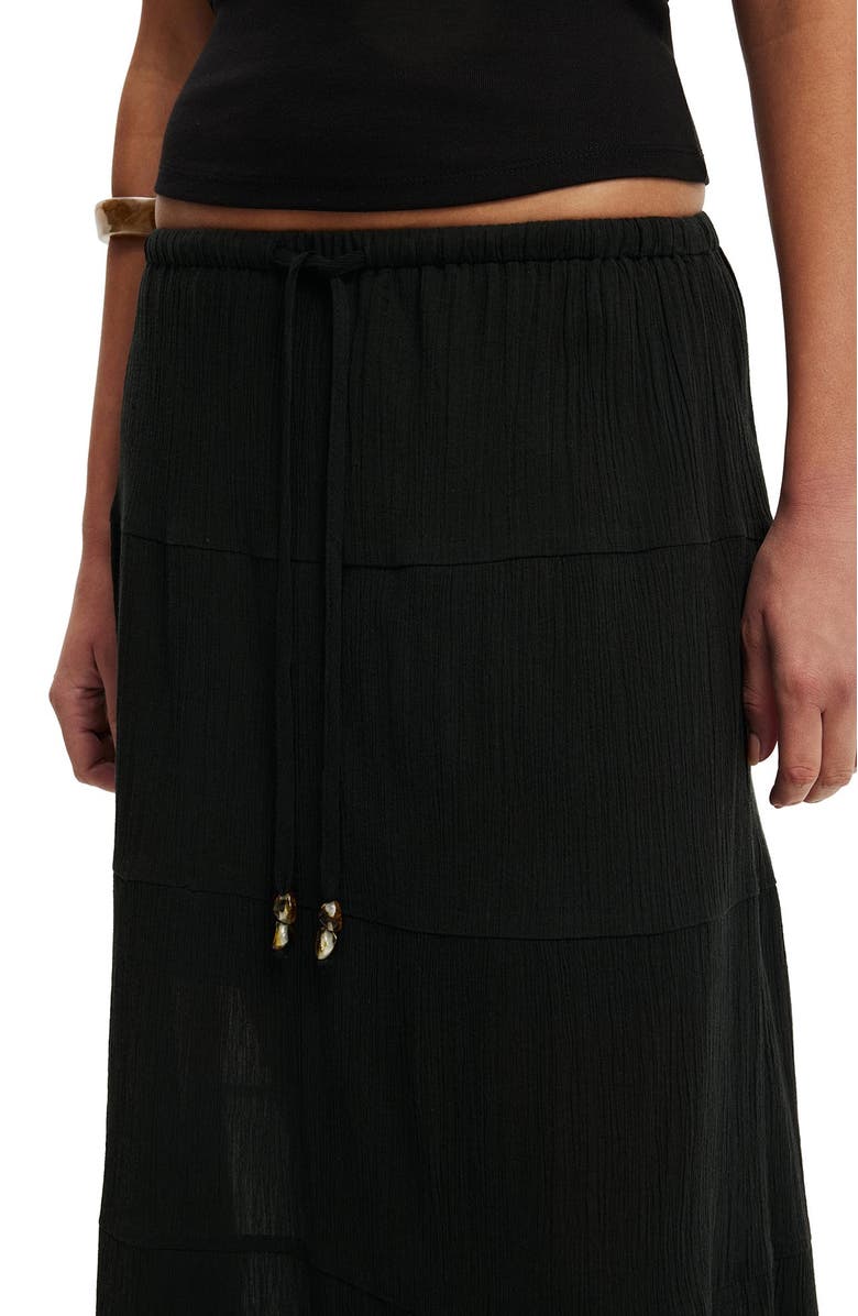Cotton On Women's Haven Multi Tiered Maxi Skirt, Alternate, color, Black Texture