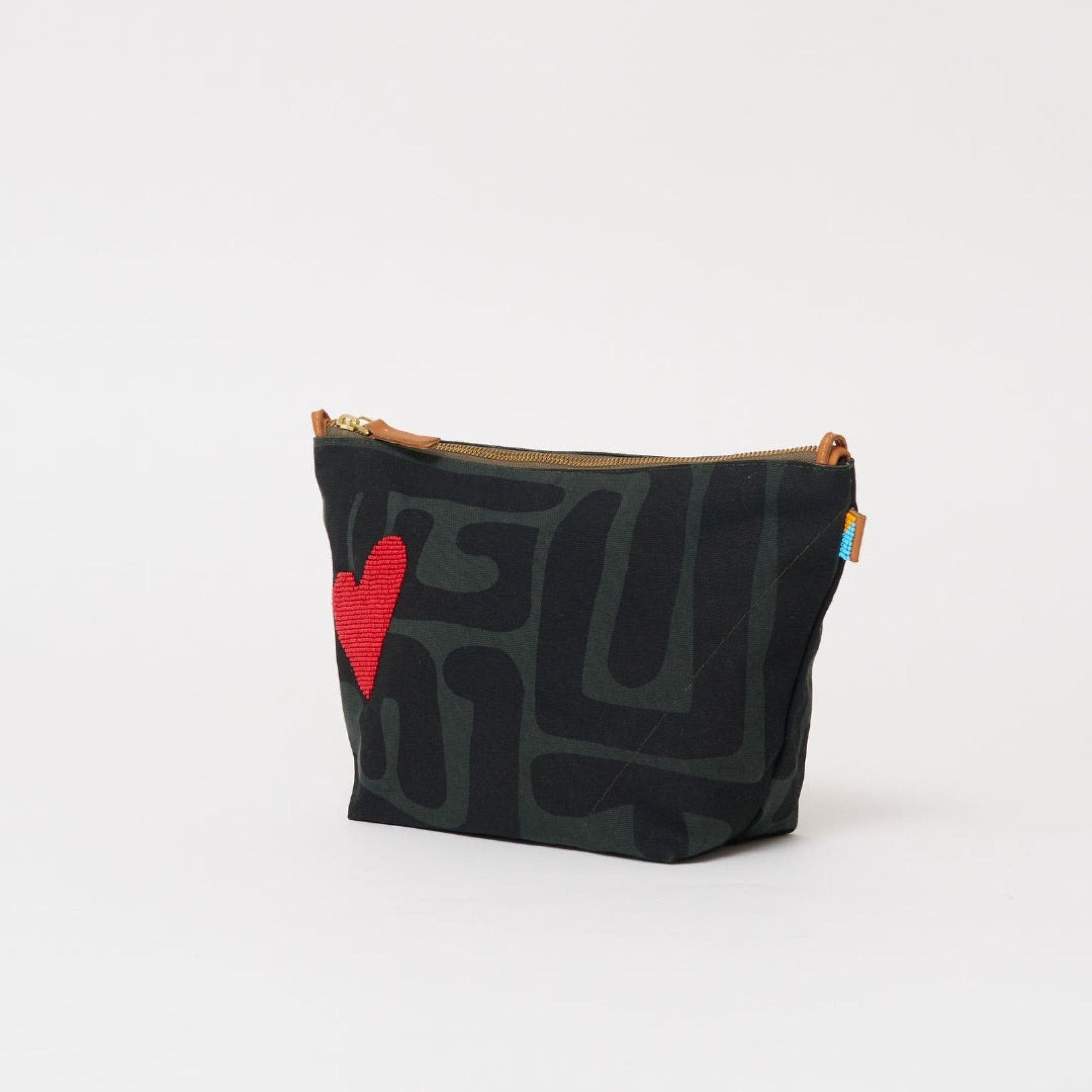 XLarge Convertible Pouch with Strap - Beaded Red Heart, Alternate, color, Safari Kuba