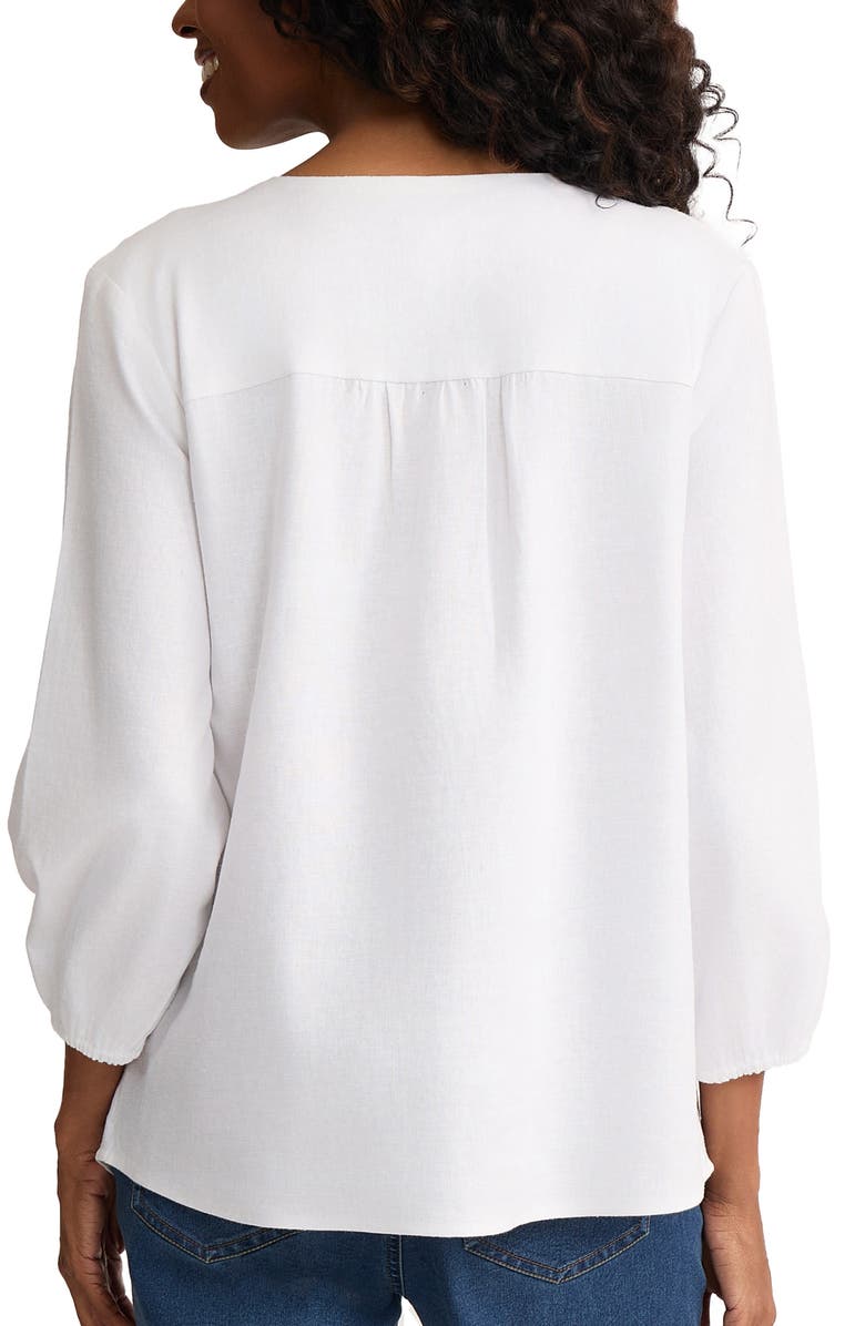 Jones New York Embroidered Popover Top, Alternate, color, Natural White/Blue Horizon Mlt