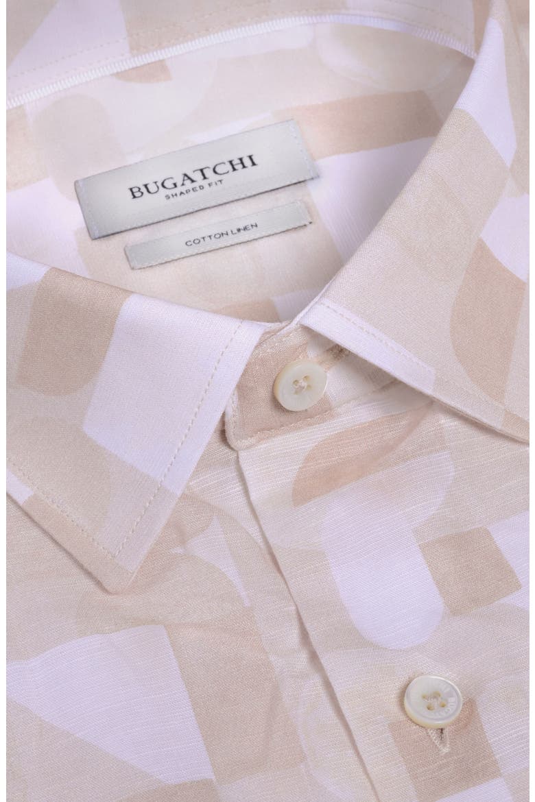 Julian Shaped Fit Abstract Geometric Print Cotton & Linen Button-Up Shirt, Alternate, color, DESERT