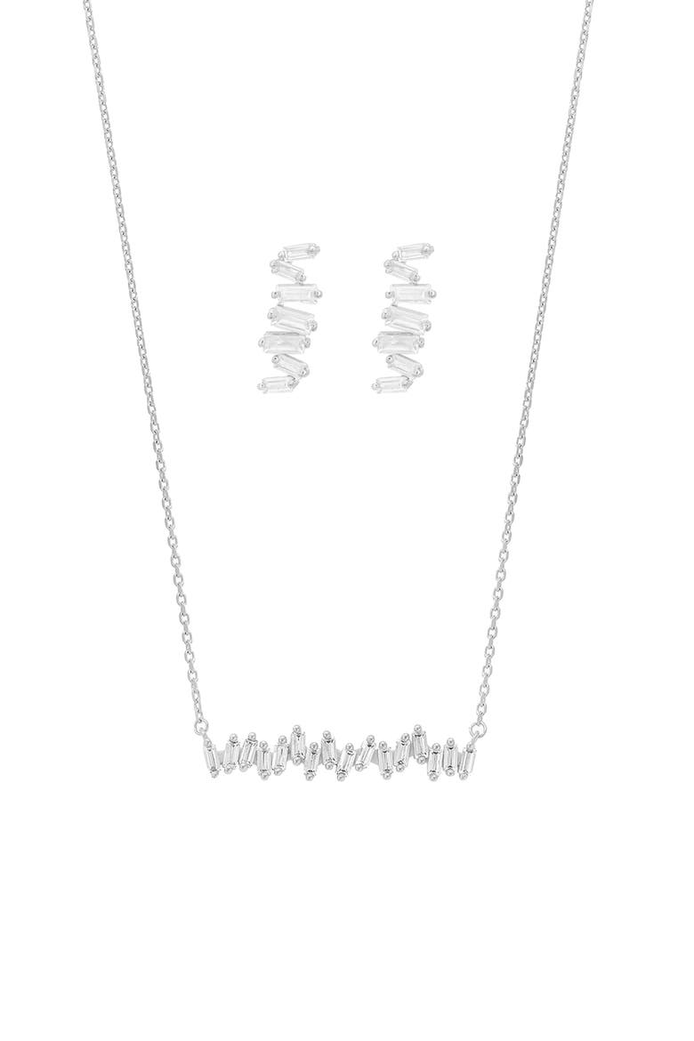 Sterling Silver 18k Gold Plated Clara Abstract Crystal Necklace & Earring Set, Main, color, Silver