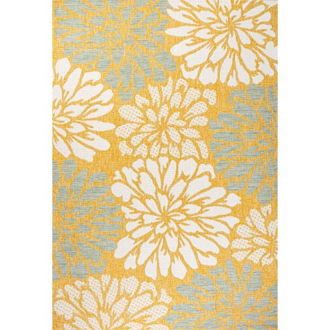 Zinnia Modern Floral Textured Weave Indoor/Outdoor Area Rug