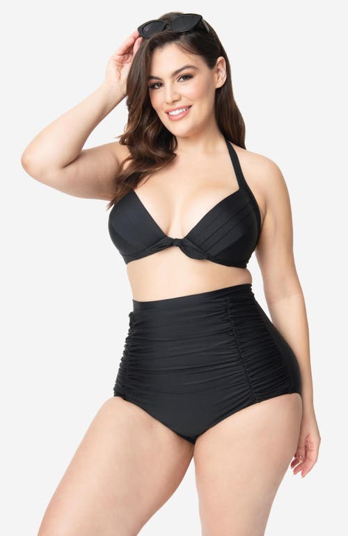 Unique Vintage Plus Size Monroe High Waist Bikini Bottom in Black at Nordstrom, Size 2X