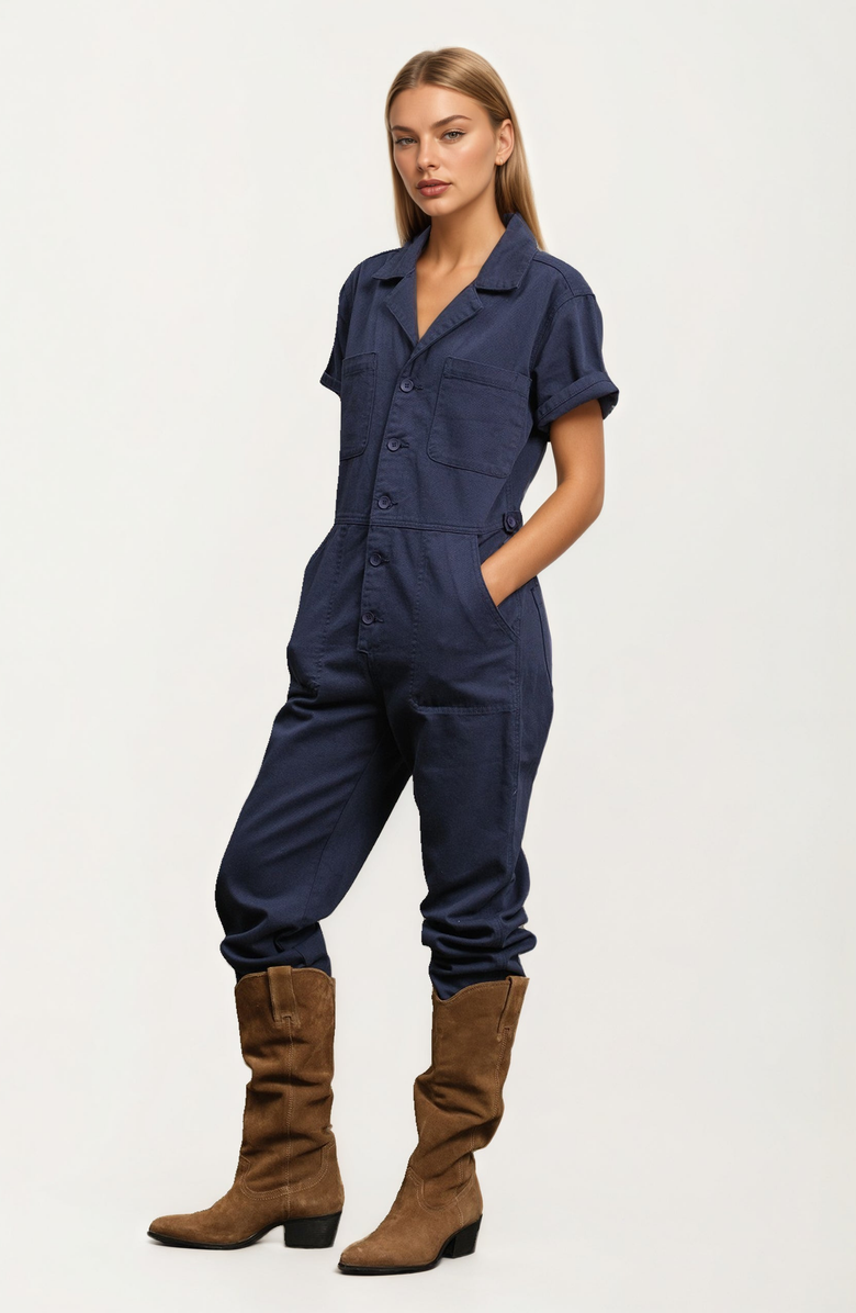 Knit and Lounge Short Sleeve Utility Jumpsuit, Alternate, color, Dark Blue