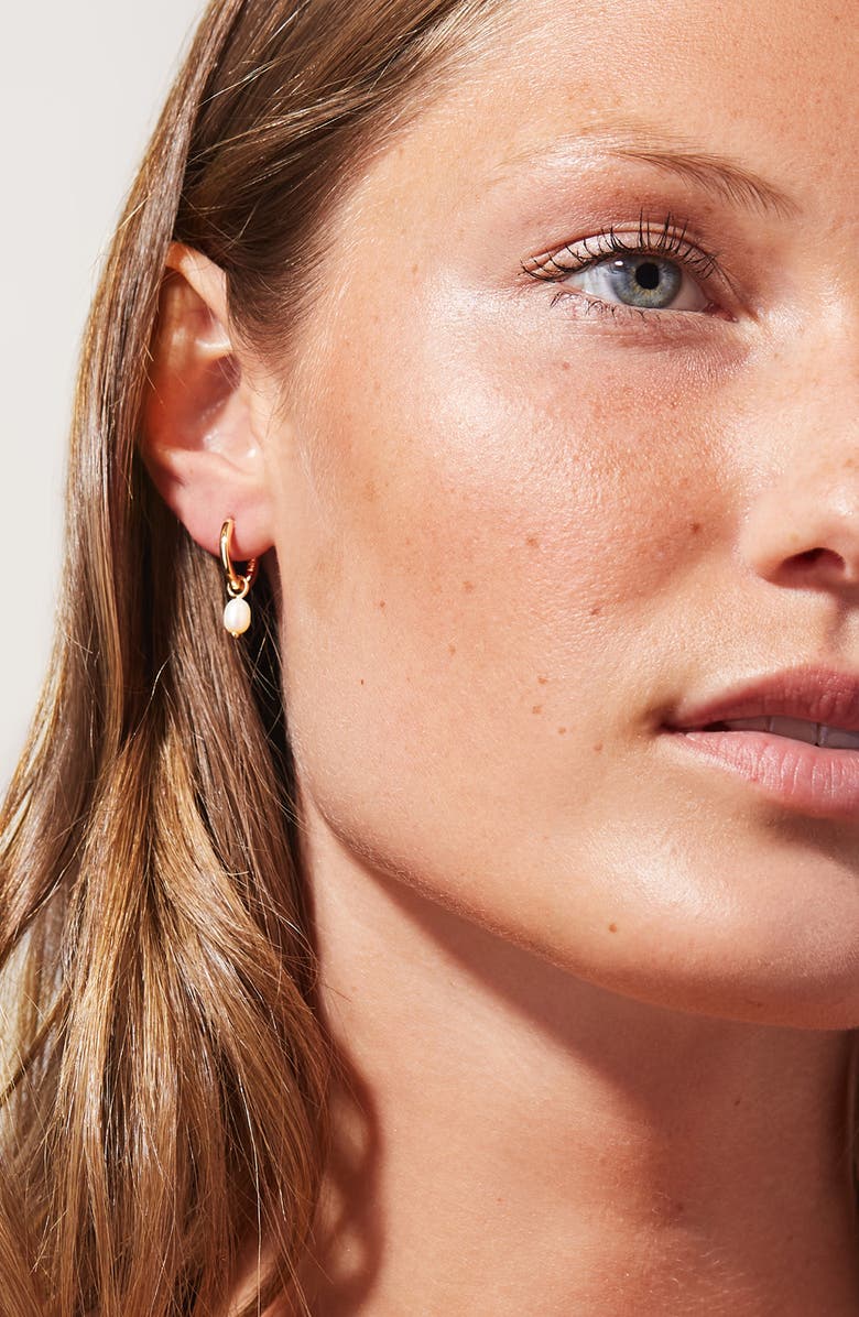 Ana Luisa Freshwater Pearl Huggie Hoop Earrings, Alternate, color, Gold / White