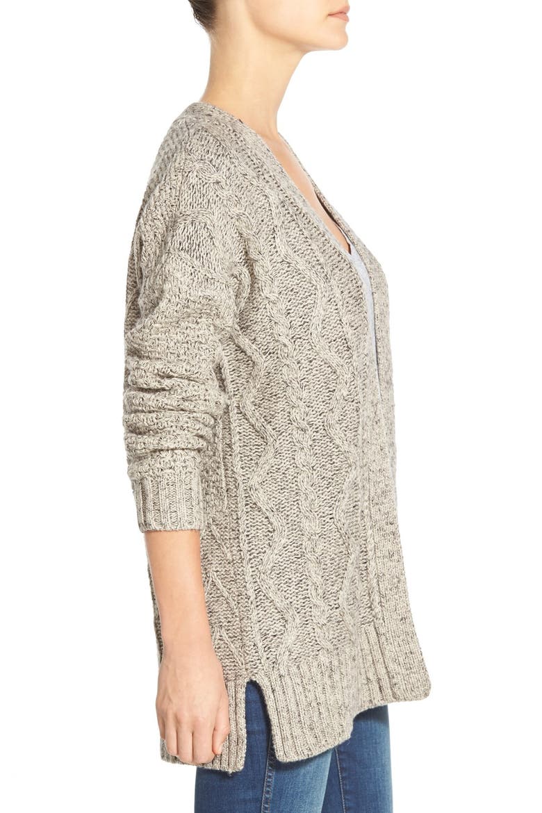 Marled Panel Stitch Open Front Cardigan, Alternate, color, MARLED FLAX