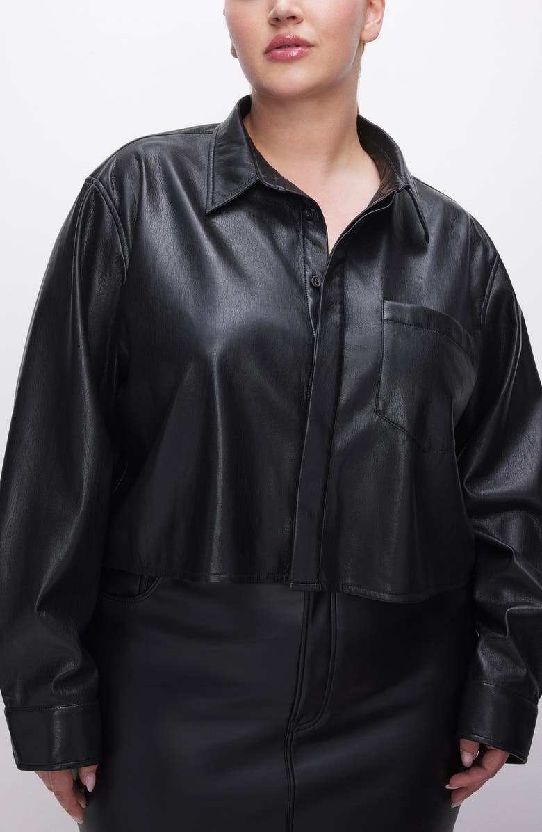 Good American Faux Leather Crop Button-Up Shirt, Alternate, color,