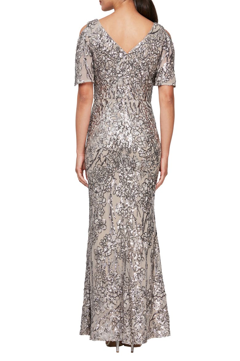 Sequin Lace Cold Shoulder Trumpet Evening Gown, Alternate, color, MINK