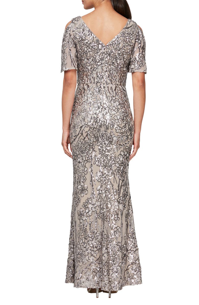Alex Evenings Sequin Lace Cold Shoulder Trumpet Evening Gown, Alternate, color, Mink