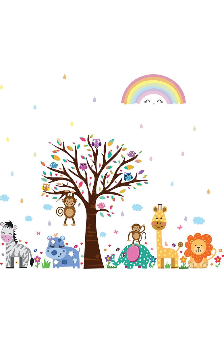 WALPLUS Happy London Zoo With Rainbow Wall Stickers, Main, color, 
