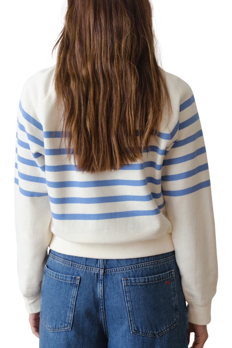 Cloud 9 Fleece Stripe Sweatshirt, Alternate, color, ANTIQUE WHITE/ BLUE STRIPE