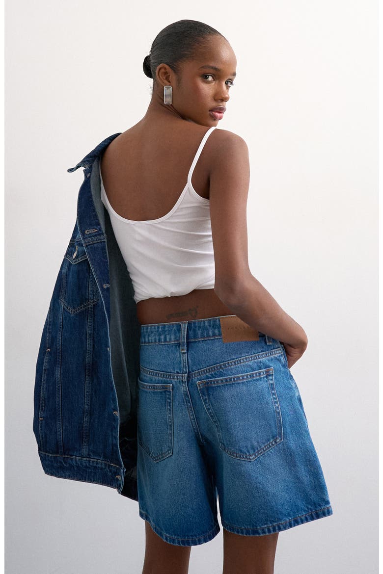 Editor Mid Rise Cotton Denim Shorts, Alternate, color, BLUE