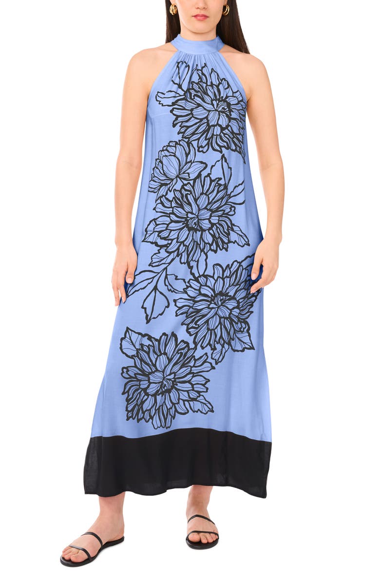 Placed Floral Challis Maxi Dress, Main, color, SERENE SKY