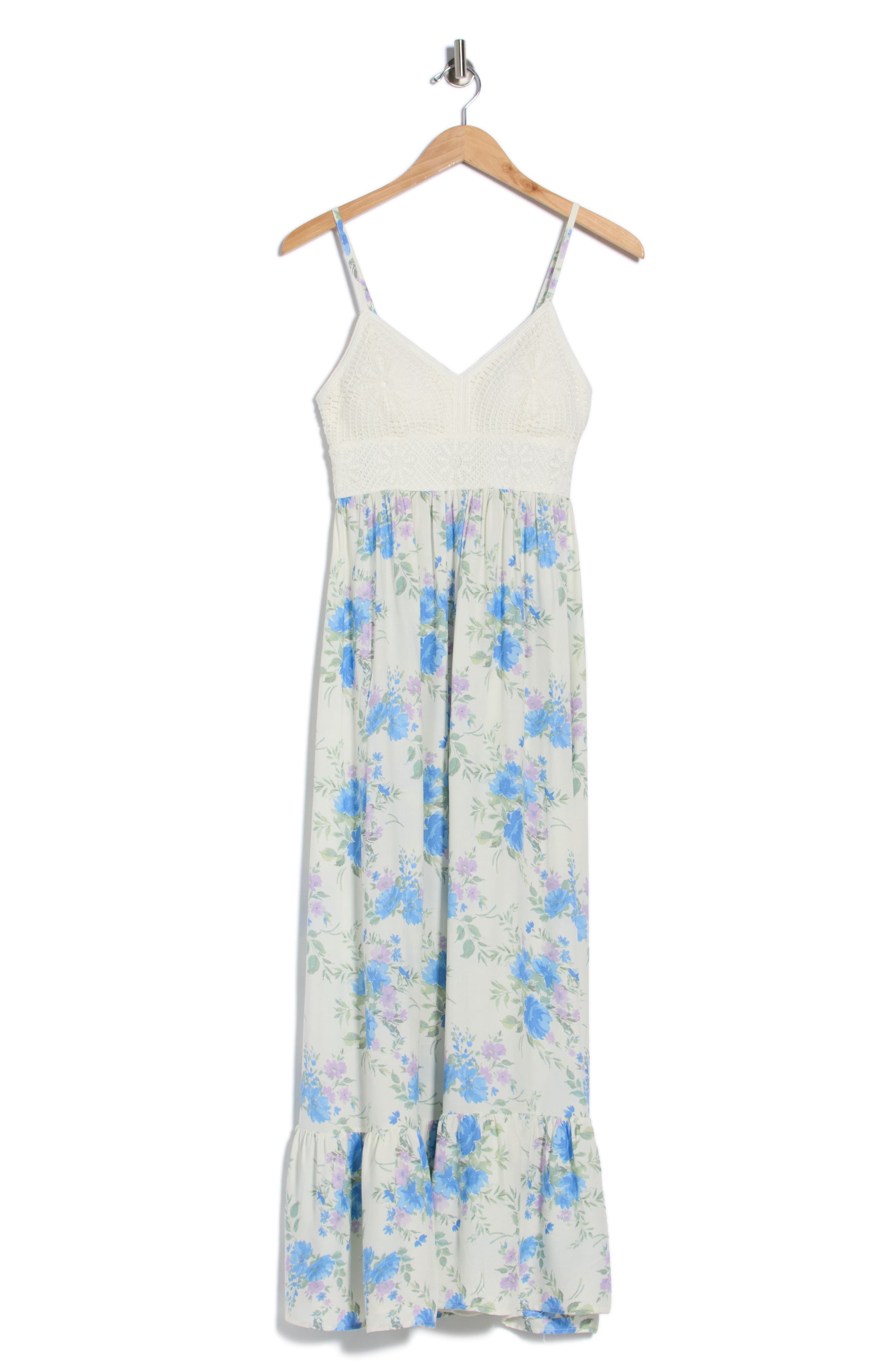 Madden Girl Lace Bodice Empire Waist Tiered Maxi Dress