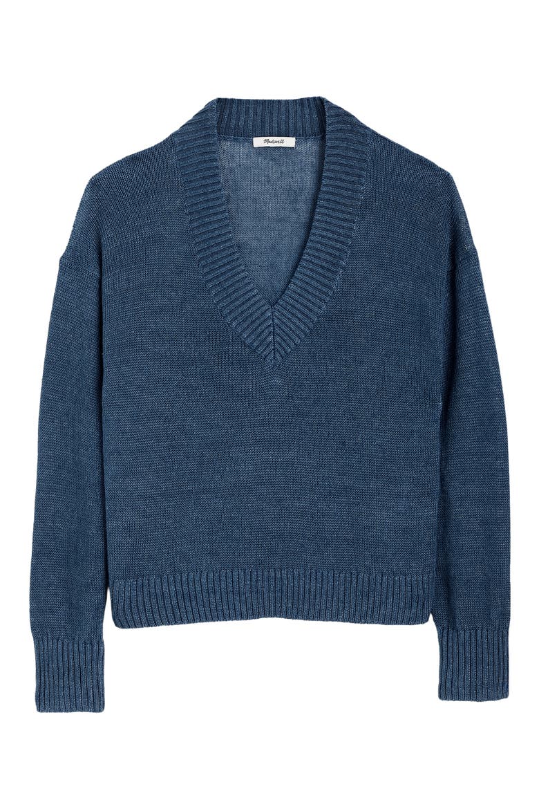 Arline Linen V-Neck Pullover, Alternate, color, PETROL NAVY