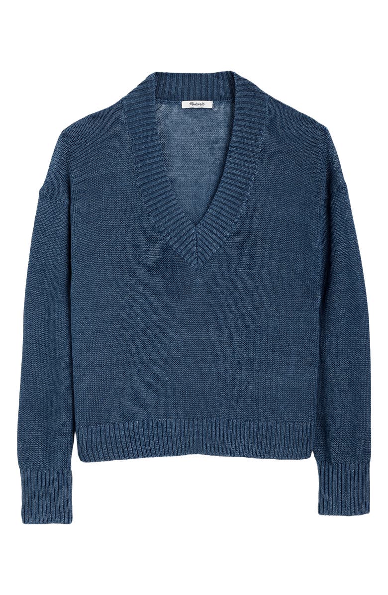 Madewell Arline Linen V-Neck Pullover, Alternate, color, Petrol Navy