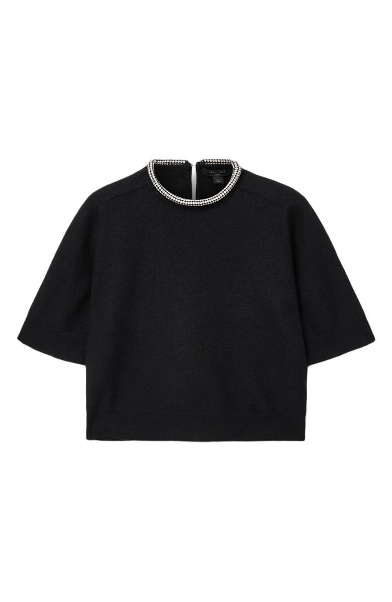 AllSaints Odell Rhinestone Collar Wool Sweater, Alternate, color, Black