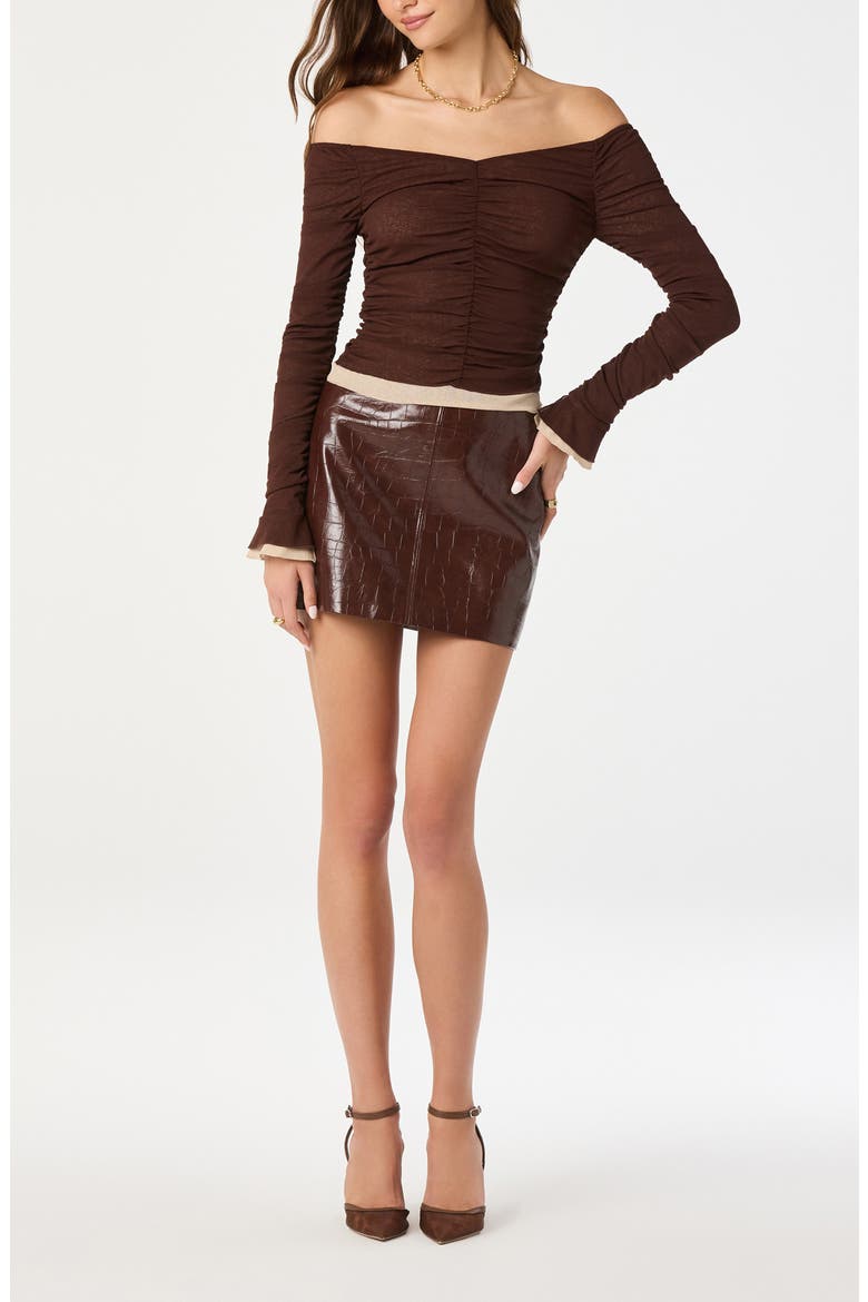 Ruched Off the Shoulder Top, Alternate, color, BROWN