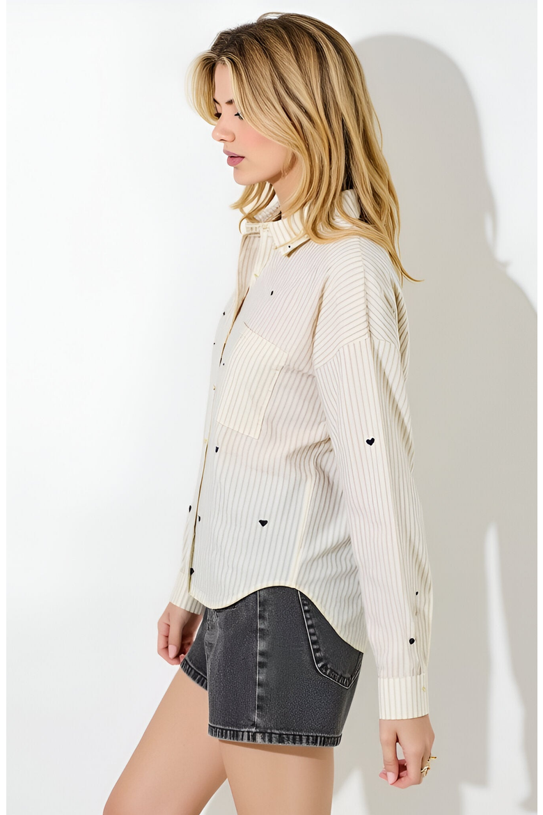 Striped Button-Up Shirt with Embroidered Hearts and Chest Pocket Detail, Alternate, color, Striped