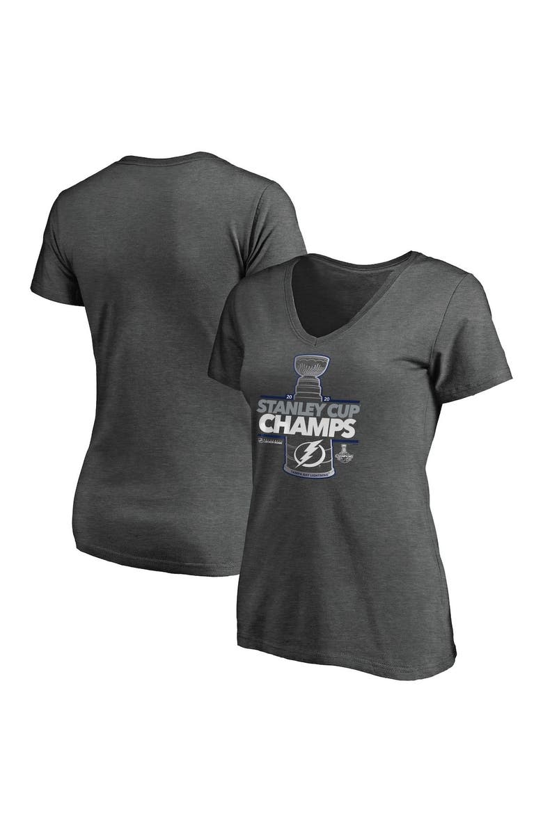 FANATICS Women's Fanatics Branded Heather Charcoal Tampa Bay Lightning 2020 Stanley Cup Champions Locker Room Laser Shot V-Neck T-Shirt, Main, color, 