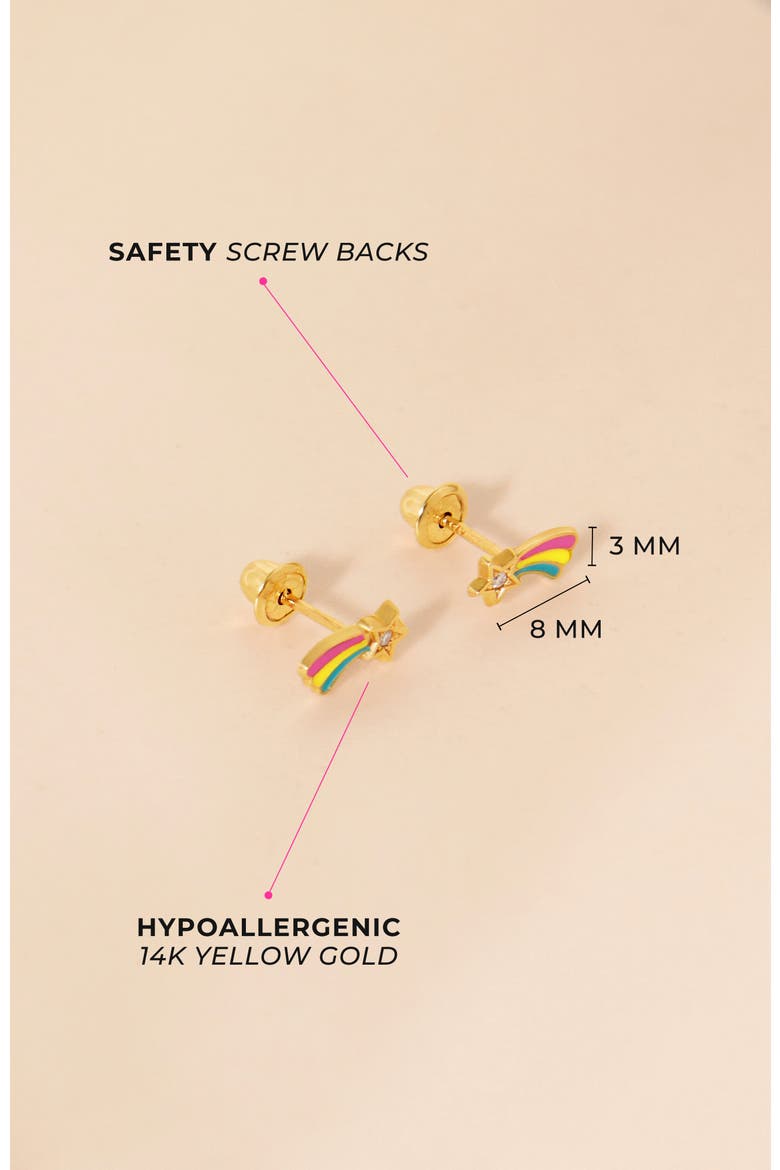 14k Shooting Star Enamel Earrings, Alternate, color, Gold