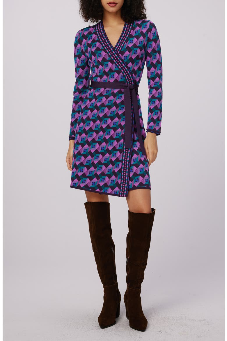 Edwina Geo Print Long Sleeve Wrap Dress, Main, color, STAGE BOSS PINK
