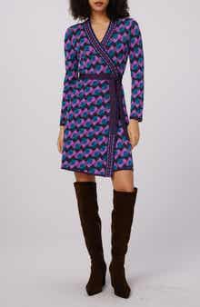 Edwina Geo Print Long Sleeve Wrap Dress