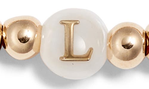 Nashelle Mother Of Pearl Initial Beaded Bracelet In Gold Fill L