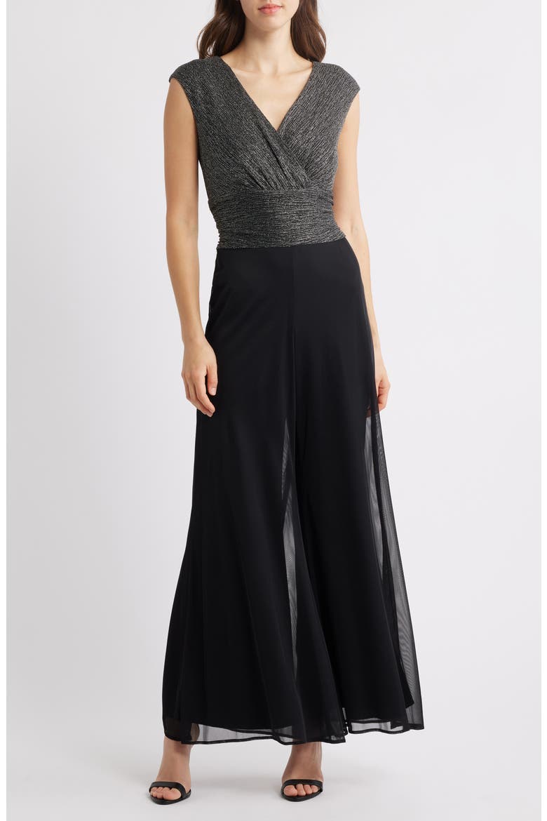Metallic Bodice Wide Leg Jumpsuit, Main, color, SILVER
