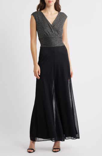 Metallic Bodice Wide Leg Jumpsuit
